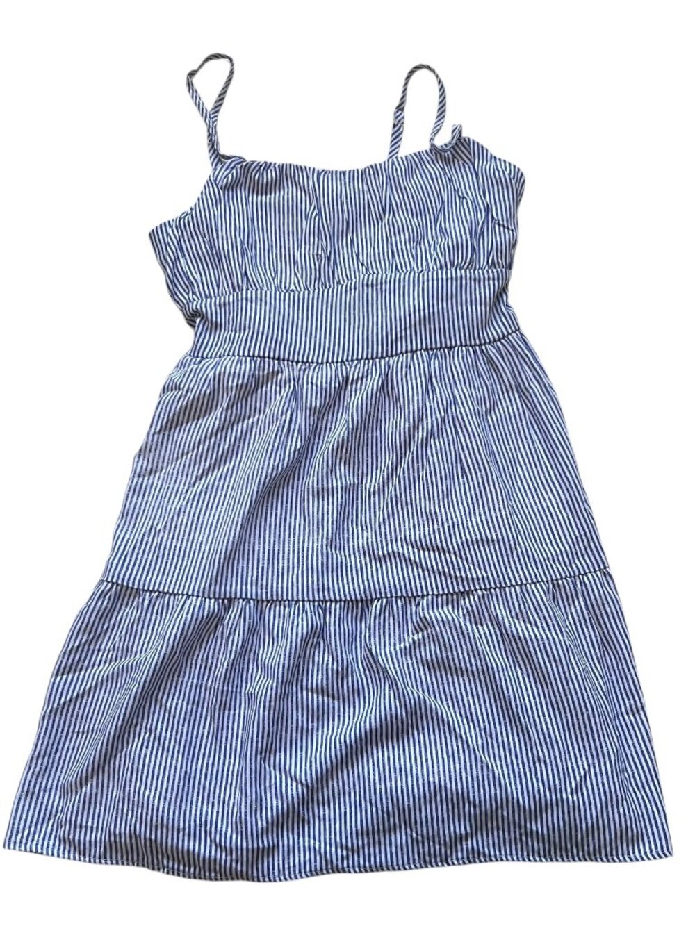Madden Girl mini dress sleeveless Large blue white stripes tiered smocked